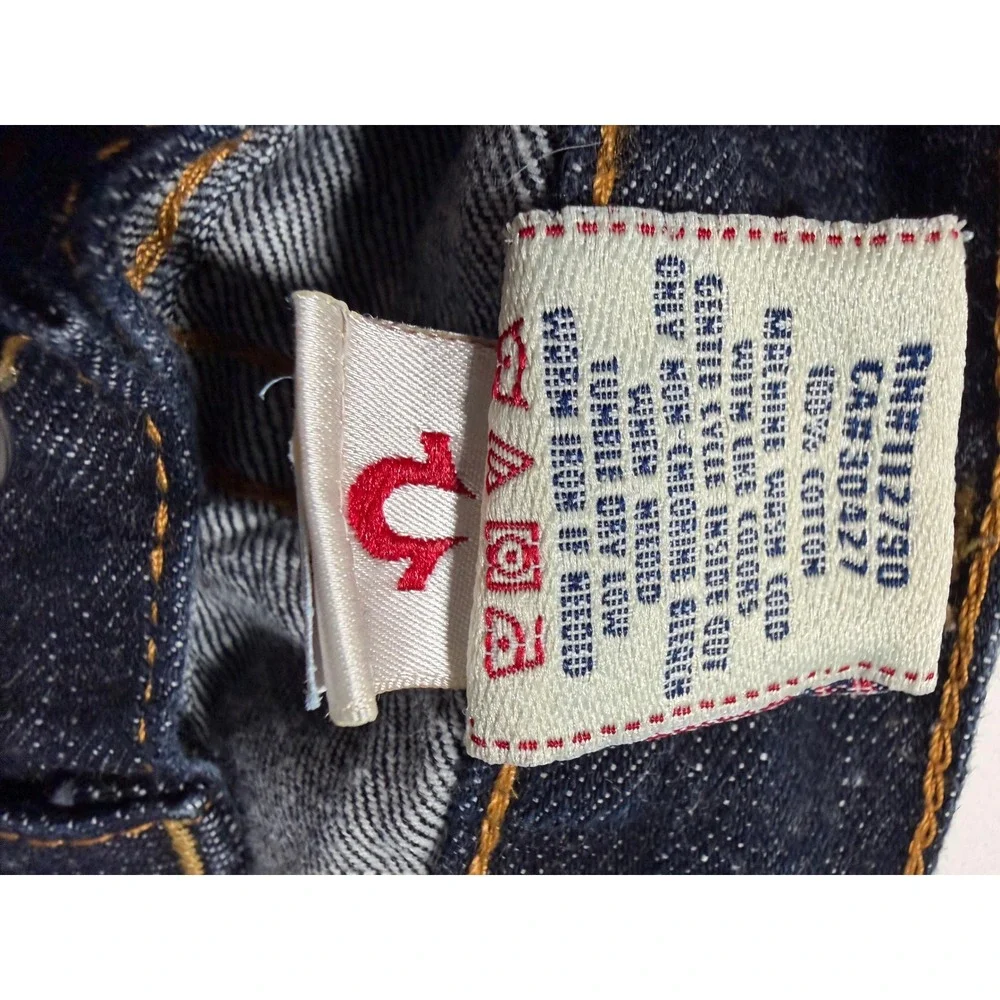 True Religion World Tour Joey Bootcut Jeans Mens 33x30 Dark Wash Flap Pocket USA